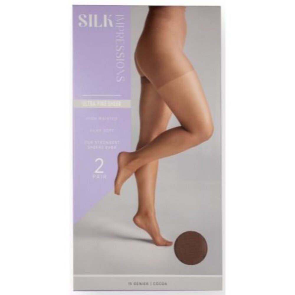 Silk Impressions Fine Sheer  2-pack 15 Denier Cocoa Brown Size XL